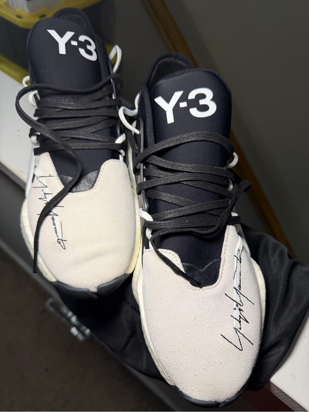 Y-3 Men’s Black and Cream Signature Lace-Up Sneakers